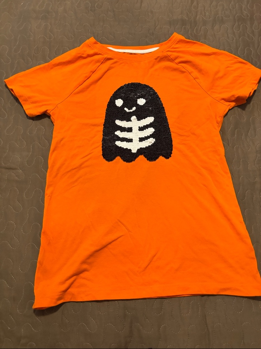 Cat & jack Orange Short Sleeve Tee with Black & White Ghost Motif XL (14/16)
